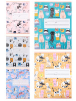 Тетрадь А5 12л косая лин. Проф-Пресс "Множественные котики" 5 диз.в спайке, белизна 92%