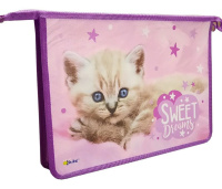 Папка д/тетрад. А4 (340*240*45) молния сверху, пластик "Котёнок на розовом" диз. с двух сторон