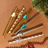 Трубочки для напитков "Новогодние" 19см 6шт 2 вида