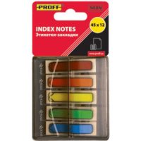 Закладки с липким краем 5 цв. (45*12мм) в пласт.диспенсере, сплош.цв, неон, пластик