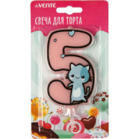 Свеча-цифра "5" Котик  9см