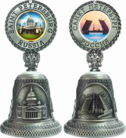 Колокольчик с рельефной вставкой "Исаакий-Мосты", 9,5см, олово