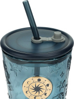 Стакан с трубочкой 450мл "Солнечный стиль", синий, стекло