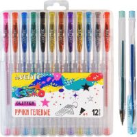 Набор гелевых ручек deVENTE 12цв. "Cosmo Glitter"  1мм, в пласт.кор., держатель