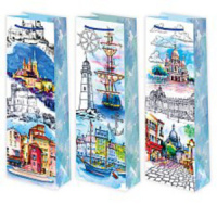 Пакет подар. бумажн. 12*36*8 см,(под бутылку) 157 гр/м "Микс морской"