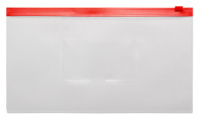 Конверт на молнии А6 0,15мм, карман д/визитки, красная молния