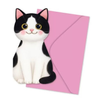 Открытка фигурная б/т "Котик" черно-белый с конвертом
