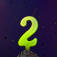 Свеча-цифра "2" люминесцентная, 7см.