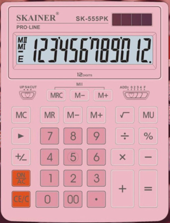 Калькулятор 12 разр. Skainer  настольный двойное питание розовый (аналог Casio GR-12 )