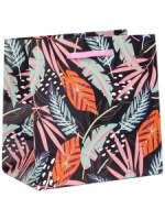 Пакет подар. бумажн. 30*30*12см, 157гр/м, Полосатые листья