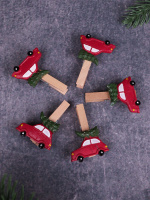 Набор новогодних керамических прищепок "Машина с ёлкой" 3,5см, 5 шт