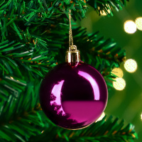 Набор елочных шаров  7 см, 6 шт., маджента, пластик