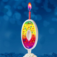 Свеча-цифра "0" цветное пламя, 12см.