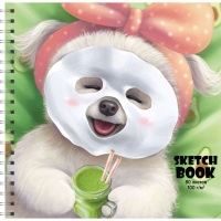 Скетчбук-перевертыш 195*195мм  80л., гребень, 100гр/м2, "Панда и Щенок", тв.переплет