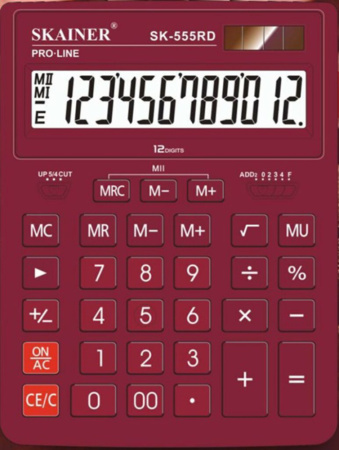 Калькулятор 12 разр. Skainer  настольный двойное питание красный (аналог Casio GR-12 )