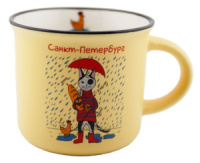 Кружка сувенирная 180 мл  "СПб. Кот под зонтом" фарфор, желтая