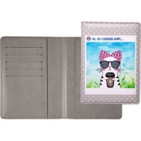 Обложка для паспорта из к/з "Ok, но сначала кофе…" 5 отд.д/визиток, цветная печать