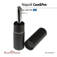 Ручка автомат. в футляре "Napoli. Черная с серебром" шарик., 1,0мм, металл., синие чернила