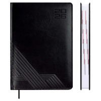 Ежедневник дат. 2026г А5 176л., кожзам, тв.пер. "Сариф черный" блинт.тисн., ляссе