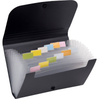 Папка 13 отд. на кнопке 178*120мм "Black" , с цв. индексами, черная