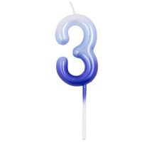Свеча-цифра "3" Омбре голуб/синий, 6см.
