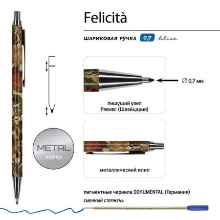 Ручка в футляре "Felicita. Тропические фрукты" шарик., 0,7мм, металл., синие чернила
