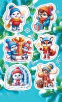 Наклейки новогодние "Зверята" 15*9см