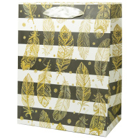 Пакет подар. бумажн. 18*10*23 см, 210 гр/м Перья пакет, 4 дизайна