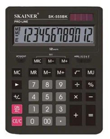Калькулятор 12 разр. Skainer  настольный двойное питание черный (аналог Casio GR-12 )