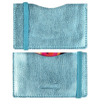 Чехол д/пласт.карт "Наппа голубой металлик" 108*65мм, блинт.тиснение, 2 отд., резинка