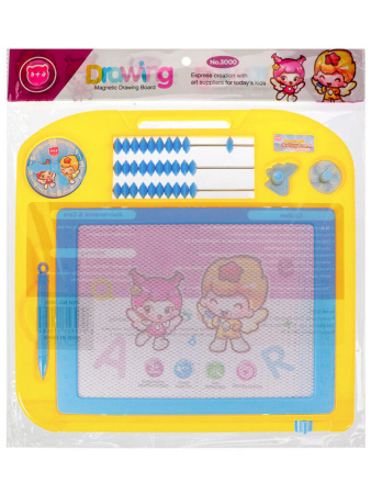 Доска магнитная для рисования 28*27см  (волшебный экран) черно -белая,  штампы