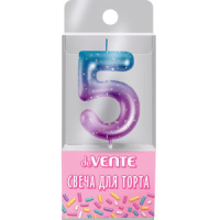 Свеча-цифра "5" Degrade  6 см, метал.цвет+напыление серебрян.точками