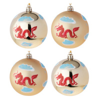 Набор елочных шаров 8 см, 4 шт., Символ года, золото, пластик