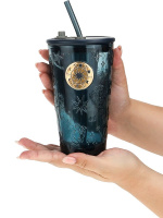 Стакан с трубочкой 450мл "Солнечный стиль", синий, стекло