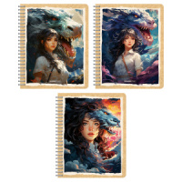 Тетрадь А5  96л кл. гребень Полиграф Принт "Девушка и дракон" крафт, белизна 100%