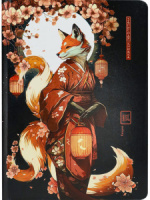 Записная книжка А5  80л. 7БЦ, "Кицуне"  холодная фольга + твин лак, 100гр/м. клетка