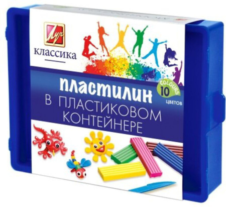 Пластилин 10цв 200гр. Классика, со стеком,  пластик. конт.