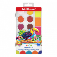 Акварельные краски 17цв. ErichKrause НЕОН, б/к, с увеличенными кюветами
