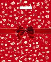 Пакет 45*38см (60мк) с вырубной укрепл. ручкой "Красный бантик" Ламинат