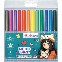 Фломастеры  12цв "Attomex. NekoGirl", вентил. колпачок, подвес
