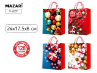 Пакет подар. бум. новогодн. 18*24*8см 128гр/м  "Шарики/подарки" 4 дизайна