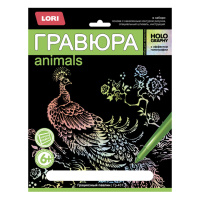 Гравюра с цветной основой "Грациозный павлин"