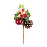 Декоративная веточка 19см с шишкой и ягодами