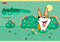 Альбом А4 16л скоба "Забавный корги"  пл. 100 гр/м