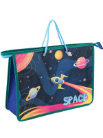 Папка А4 (335*235*100) с ручками, молния, ткань "Космос и ракета-1"