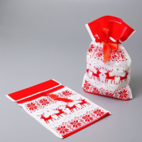 Пакет с лентой 15*23см "Олени вязанка" 50шт.