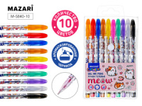 Набор гелевых ручек MAZARI 10 цв. "Meow" с блёстками аромат.чернила, цв.корпус, 0,9мм