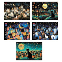 Альбом А4 48 скоба пласт.обл. "Лунный котик" пл. 100 гр/м, 5диз.в блоке