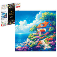 Мозаика алмазная по номерам на холсте 30*30см "Домик у моря" с подрамником