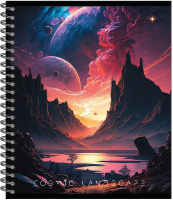 Тетрадь А5  48л кл. гребень Полином "Cosmic Landscape" выб.УФ-лак, 4 дизайна, БЕЗ ПОЛЕЙ